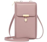 ENONEO Sac Téléphone Portable Femme en Cuir Blocage RFID Petit Sac à Bandoulière pour Téléphone avec 12 Porte Carte et Fermeture Eclair Poche à Monnaie Portefeuille Pochette Femme (Pink)