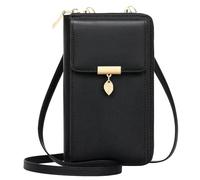 ENONEO Sac Téléphone Portable Femme en Cuir Blocage RFID Petit Sac à Bandoulière pour Téléphone avec 12 Porte Carte et Fermeture Eclair Poche à Monnaie Portefeuille Pochette Femme (Noir)