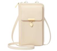ENONEO Sac Téléphone Portable Femme en Cuir Blocage RFID Petit Sac à Bandoulière pour Téléphone avec 12 Porte Carte et Fermeture Eclair Poche à Monnaie Portefeuille Pochette Femme (Beige)