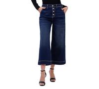 Enorsia Jupe-culotte en jean taille haute pour femme avec quatre poches, fermeture à bouton sur le devant, tissu extensible et jupe-culotte à jambe large, bleu foncé, 44