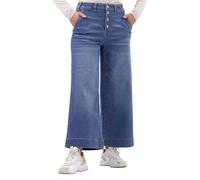 Enorsia Jupe-culotte en jean taille haute pour femme avec quatre poches, fermeture à bouton sur le devant, tissu extensible et jupe-culotte à jambe large, Bleu moyen, 42
