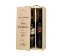 Enoteca Bevi Bene Caisse porte-bouteilles en bois personnalisable pour 2 bouteilles (exclues), boîte cadeau, gravure laser de textes et images, bois naturel, 20,5 x 35 x 10 cm - gravure image
