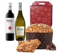 ENOVINOS Panier Gourmet Cadeau Noël Entreprises, Famille et Amis - Boîte avec vin Melior Matarromera, Vin Protos Verdejo et Panettone Antonella Chocolate
