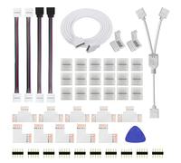 ENQIMAOYI Connecteurs RGBW à 5 broches de 12 mm, connecteur de bande lumineuse LED avec connecteurs sans soudure sans espace L/T, câble d'extension de 2 m, répartiteur 2 voies, cavaliers bande à bande