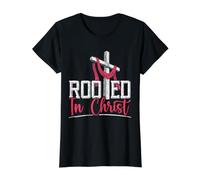 Enraciné dans Le Christ Religieux Pasteur Bible Écriture chrétienne T-Shirt Graphique avec Valeur, Femme, Noir, M