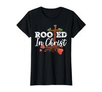 Enraciné dans Le Christ Religieux Pasteur Bible Écriture chrétienne T-Shirt Graphique avec Valeur, Femme, Noir, M