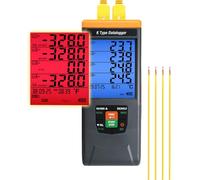 Enregistreur de Température à Thermocouple de Type K à 4 Canaux 328~2498℉(-200~1370℃) avec Alarmes Sonores/Visuelles, Sécurité BPL, 48K Enregistrements Montage Mural pour HVAC, Laboratoire, Industriel