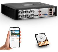 Enregistreur Vidéo de Surveillance DVR 8 Canaux H.265+ avec Disque Dur de 500 Go, Enregistreur CCTV Hybride 5-en-1 pour Caméras IPC/AHD/TVI/XVI/CVI, DVR pour Système de Vidéosurveillance à Domicile