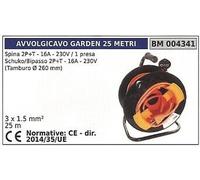 Enrouleur 25m Fiche 2 Poly + Sol 16A 230V 1 Prise Schuko Bypass