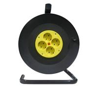 Enrouleur avec 4 prises, câble de 50 m, 3 Gx 1,5 mm en cuivre, thermostat de sécurité, 3250 W maximum, idéal pour l'extérieur et une utilisation électrique intensive.