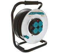 Enrouleur chantier 25 mètres en métal - 4 prises avec clapet - Guide câble - IP44