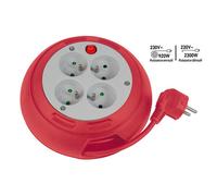 Enrouleur compact 4 prises avec interrupteur thermique - 3m - rouge
