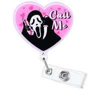 Enrouleur de badge amusant en forme de cœur Call Me - Porte-badge rétractable pour carte d'identité d'Halloween - Porte-badge de travail médical, pour RN LPN CNA MA ER - Acrylique