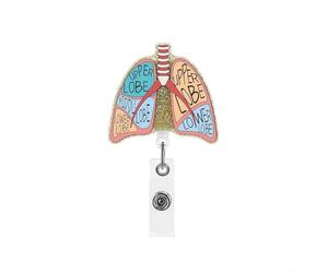 Enrouleur de Badge Anatomie Drôle - Porte-carte d'identité en Acrylique Léger avec Extensible 60,5cm et Clip Ceinture pour Professionnel de Santé(Lung)