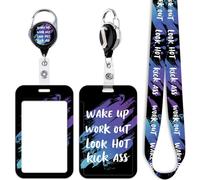 Enrouleur de badge avec citations inspirantes avec porte-carte d'identité noir - Porte-clés robuste et rétractable avec clip - Pour clés, étiquette de nom, pour bureau, infirmières, personnel et école