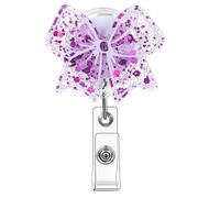 Enrouleur de badge avec nœud violet et mignon et amusant pour infirmière avec clip rétractable, bobine de badge étincelante pour infirmière, étudiant, travailleur médical, enseignant, médecin