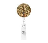 Enrouleur de badge avec porte-clés - Motif arbre de vie - Pour homme et femme - Porte-badge avec clip pour bureau, médecin, infirmière