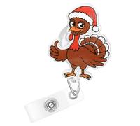 Enrouleur de badge de dinde de Noël rétractable avec pince crocodile en acrylique pour infirmières, médecins, enseignants, accessoires de travail