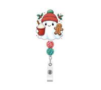 Enrouleur de badge de Noël avec clip rétractable, bonhomme de neige, houx, pain d'épices avec paillettes rose et vertes, enrouleurs de badge d'hiver pour infirmiers, étudiants, enseignants