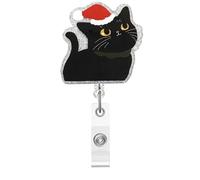Enrouleur de badge de Noël, chat avec chapeau, badge en acrylique pour carte d'identité, porte-badge télescopique amusant et rétractable, accessoires pour infirmière, travailleur médical, étudiant en