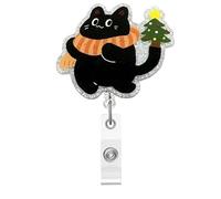 Enrouleur de badge de Noël, chat avec écharpe, badge en acrylique pour carte d'identité, porte-badge télescopique et rétractable pour infirmière, travailleur médical, étudiant en soins infirmiers