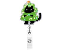 Enrouleur de badge de Noël en acrylique motif chat pour carte d'identité, porte-badge télescopique et rétractable pour infirmière, travailleur médical, étudiant en soins infirmiers, enseignants