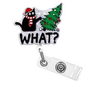 Enrouleur de badge de Noël en forme de chat avec clip rétractable - Accessoires pour infirmières, médecins, travailleurs sociaux
