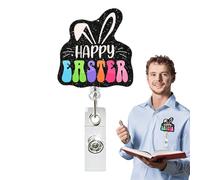 Enrouleur de badge de Pâques - Porte-badge rétractable en acrylique avec clip à ressort pour étudiant, médecin, infirmière, accessoire de bureau