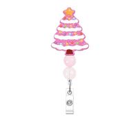 Enrouleur de badge d'identification rétractable avec perles, arbre, G | Construction décorative en acrylique, deux accents de perles, connexion rotative pour repositionner un badge attaché