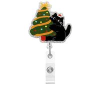 Enrouleur de badge en acrylique avec motif de chat noir pour carte d'identité, porte-badge télescopique amusant et rétractable avec pince crocodile pour infirmière, travailleur médical, étudiant en