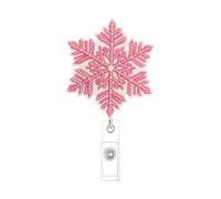 Enrouleur de badge en forme de flocon de neige - Enrouleur pour carte d'identité d'infirmière - Rose - Avec pince crocodile - Enrouleurs de badge amusants - Pour infirmière et travailleuse sociale