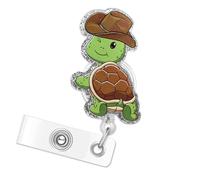 Enrouleur de badge en forme de tortue de cow-boy - Enrouleur de badge amusant de tortue de mer hawaïenne - Enrouleur de badge rétractable avec clip d'identification - Animal mignon pédiatrique