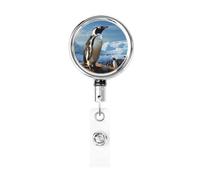 Enrouleur de badge en métal rétractable avec clip de ceinture - Porte-badge imprimé pingouin - Porte-nom - Clips pour employés de bureau, médecins, infirmières