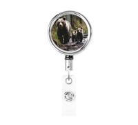 Enrouleur de badge en métal rétractable avec clip de ceinture - Porte-badge « Mother Bear and her Cubs » - Porte-nom robuste pour employés de bureau, médecins, infirmières