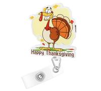 Enrouleur de badge « Happy Thanksgiving » rétractable avec pince crocodile en acrylique - Accessoires pour médecin, enseignant, infirmière, employé de bureau, cadeau de Thanksgiving