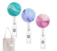 Enrouleur de Badge - Matériau ABS, 3 Pièces Pochette Transparente pour Badge de Salon Clip d’Identification avec Porte-clés | Porte-Badge Rétractable, Mains Libres pour Infirmières Enseignants Étudian