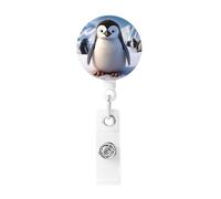 Enrouleur de badge pingouin mignon rétractable avec clip de ceinture, porte-carte nominative en plastique léger rétractable, porte-badge d'identification amusant pour le travail, les infirmières
