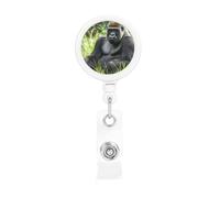 Enrouleur de badge rétractable avec clip de ceinture et porte-clés - Porte-nom Gorille dans l'herbe - Pour employés de bureau, médecins, infirmières