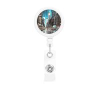Enrouleur de badge rétractable avec clip de ceinture et porte-clés - Porte-nom - Peintures de New York - Pour employés de bureau, médecin, infirmière