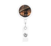 Enrouleur de badge rétractable avec clip de ceinture et porte-clés - Porte-nom - Pont de Manhattan de New York - Porte-carte d'identité de nuit pour employés de bureau, médecin, infirmière, porte-clés