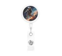 Enrouleur de badge rétractable avec clip de ceinture et porte-clés - Porte-nom - Porte-nom d'astronaute volant dans l'espace - Pour employés de bureau, médecin, infirmière