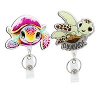 Enrouleur de badge rétractable avec clip et anneau porte-clés pour porte-carte d'identité, infirmière, travailleur médical, enseignant, médecin, étudiant, bureau, école (2 tortues)