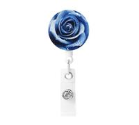 Enrouleur de badge rétractable avec magnifique rose bleue - Enrouleur de badge d'identification léger - Porte-nom d'infirmière avec porte-clés amusant pour homme et femme