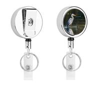 Enrouleur de badge rétractable avec motif héron gris dans l'eau, joli porte-badge d'allaitement avec pince crocodile robuste pour infirmières, enseignantes, bureau, travail, cadeaux pour femmes