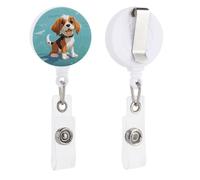 Enrouleur de badge rétractable avec pince crocodile - Joli motif beagle de dessin animé - Pour employés de bureau, médecin, infirmière, bobine de nom décoratif