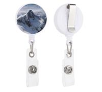 Enrouleur de badge rétractable avec pince crocodile pivotante - Joli porte-badge - Montagne enneigée - Enrouleurs de badge amusant pour infirmières et employés de bureau