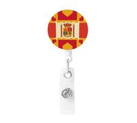 Enrouleur de badge rétractable avec pince crocodile rotative pour homme et femme, motif drapeau espagnol - Joli porte-badge pour infirmière, médecin, enseignant, travail, bureau