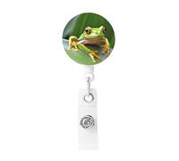 Enrouleur de badge rétractable avec porte-badge en forme de grenouille arborescente avec clip porte-clés pour porte-badge pour carte d'identité, porte-nom