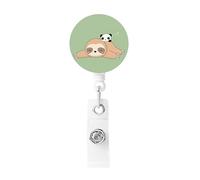 Enrouleur de badge rétractable avec porte-clés et clip - Motif animal mignon et paresseux - Porte-badge décoratif pour employés de bureau, médecin, infirmière