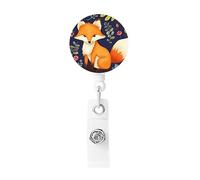 Enrouleur de badge rétractable avec porte-clés, motif animal mignon, fleur de renard, pour homme et femme, pour bureau, médecin, infirmière